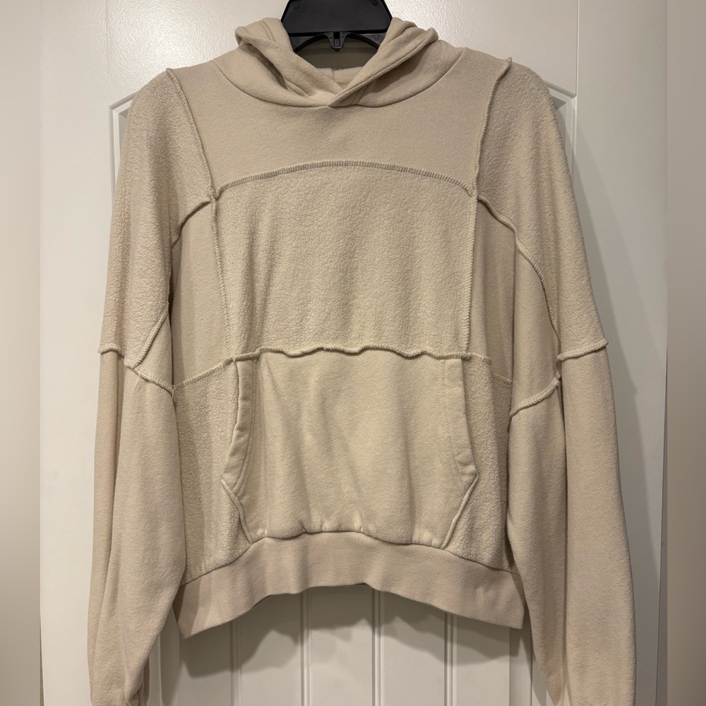 AERIE XS Beige Block Sweatshirt Hoodie with Kanga Pocket